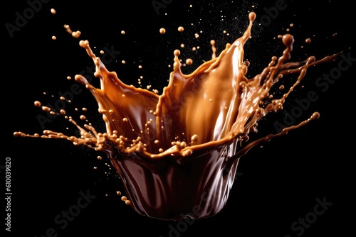 stock photo of chocolate splash isolated on black background Food Photography AI Generated photo