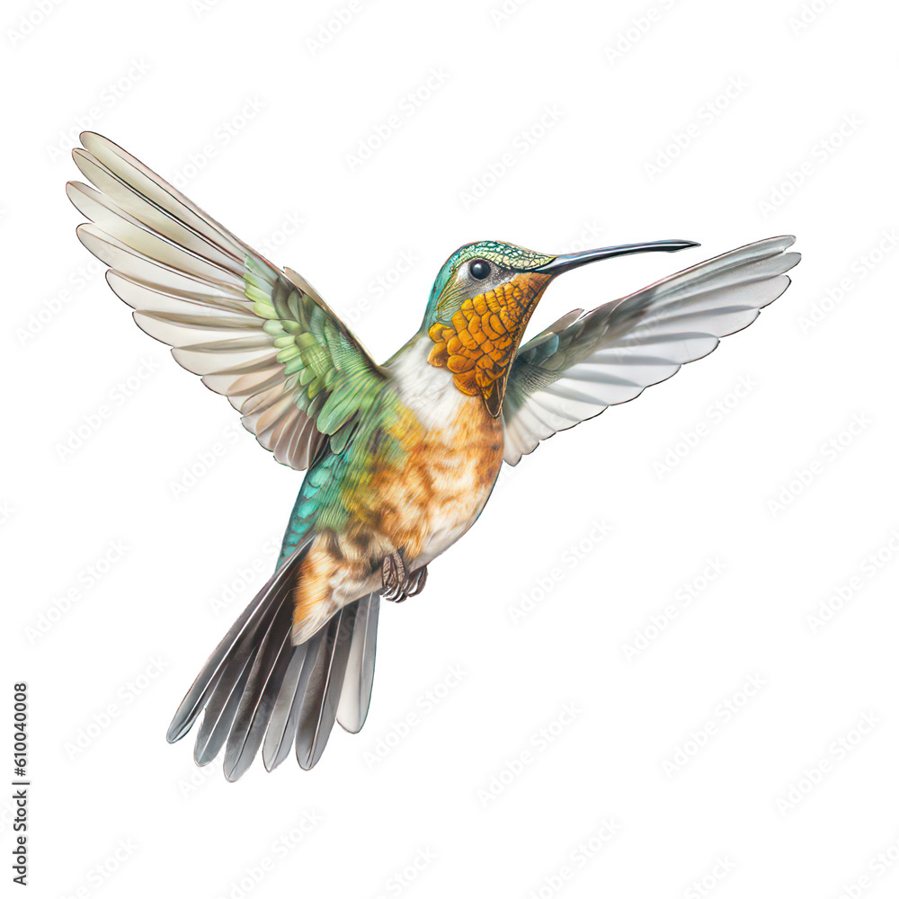 Hummingbird isolated on white created with Generative AI