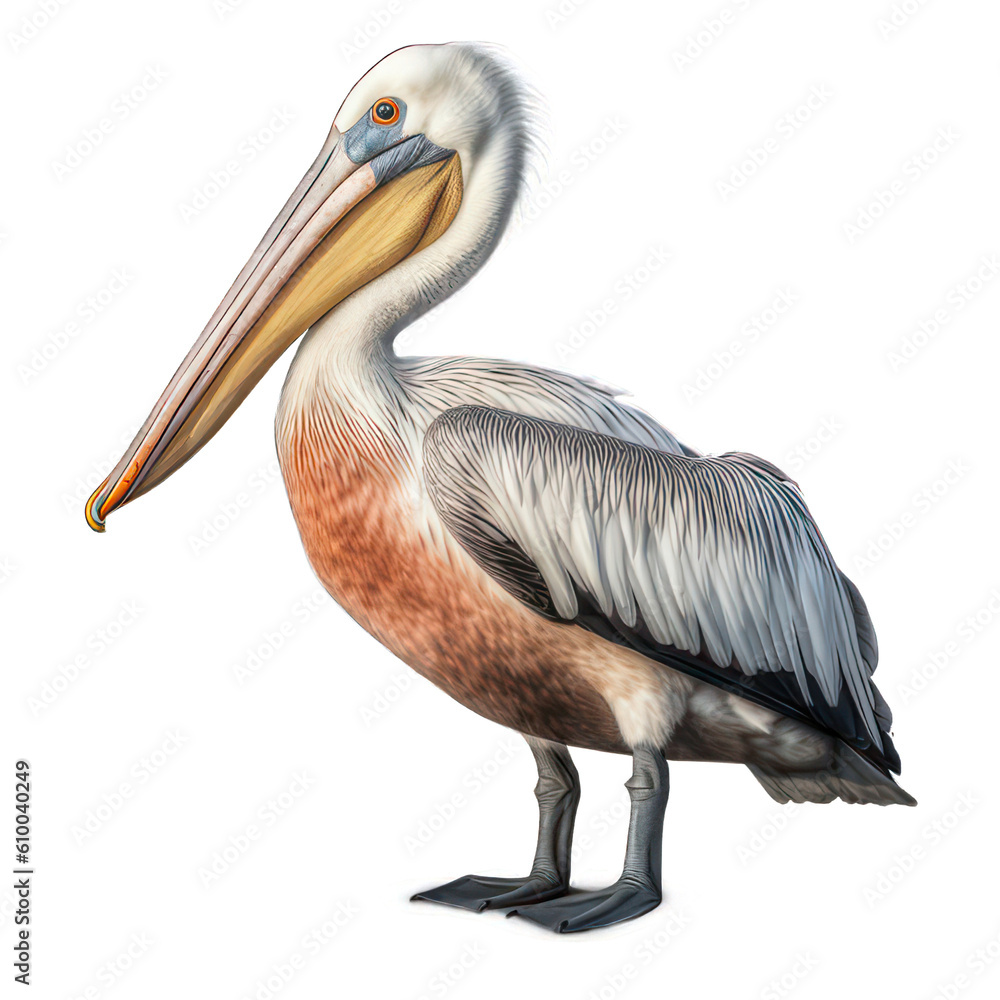 Pelican isolated on white created with Generative AI Pelican isolated on white created with Generative AI