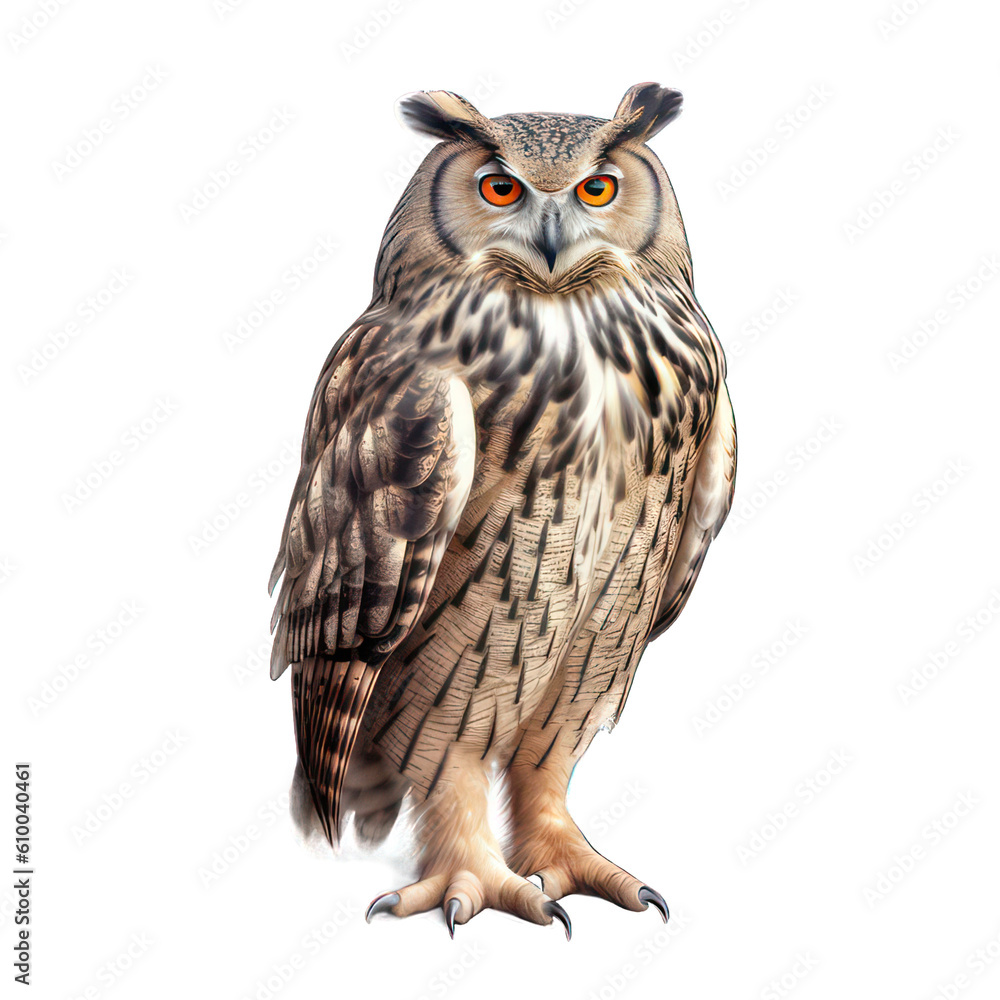Obraz premium Eagle owl isolated on white created with Generative AI