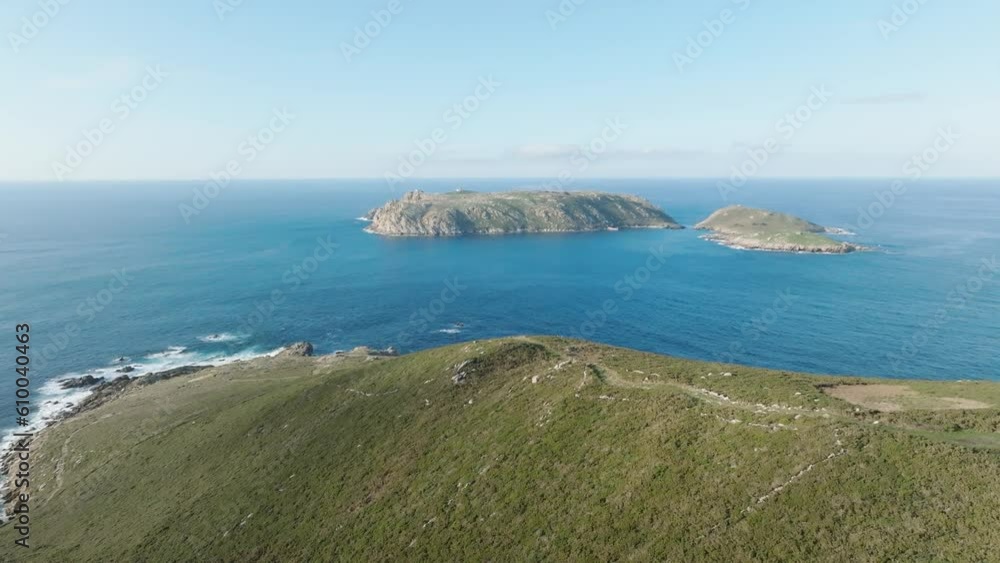 Breathtaking View Of Sisargas Islands And Atlantic Coast From Malpica de Bergantinos In Galicia, Spain. aerial Breathtaking View Of Sisargas Islands And Atlantic Coast From Malpica de Bergantinos In Galicia, Spain. aerial