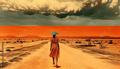 caraz_A_photoof anorange storm in the desert 1960 illustration  © Samina