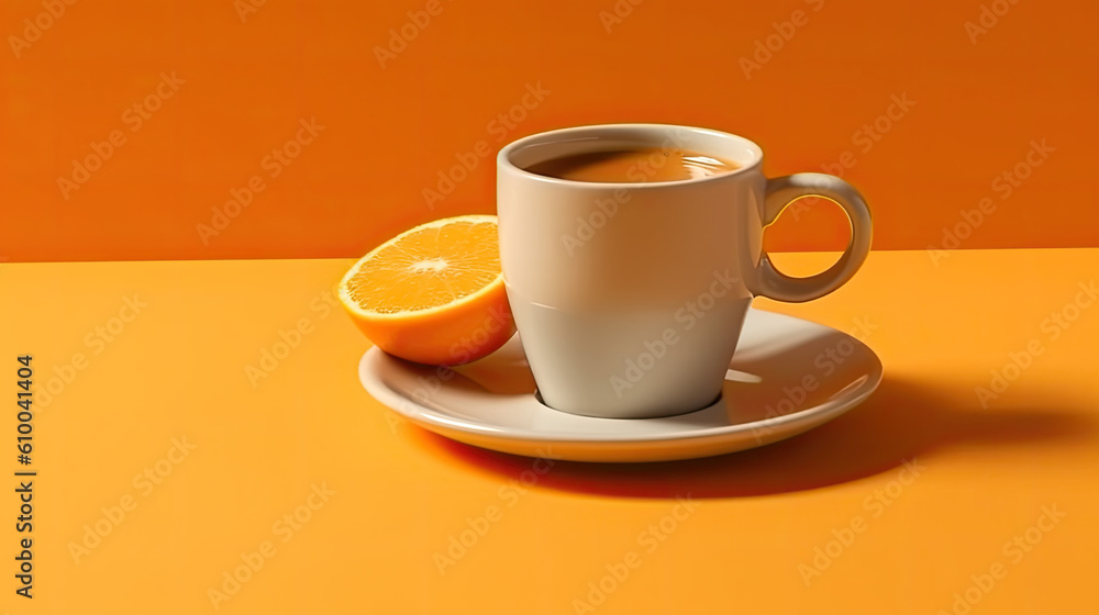 cup of coffee and orange cup of coffee and orange