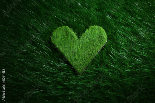 Heart made from grass, esg love concept, ai generated