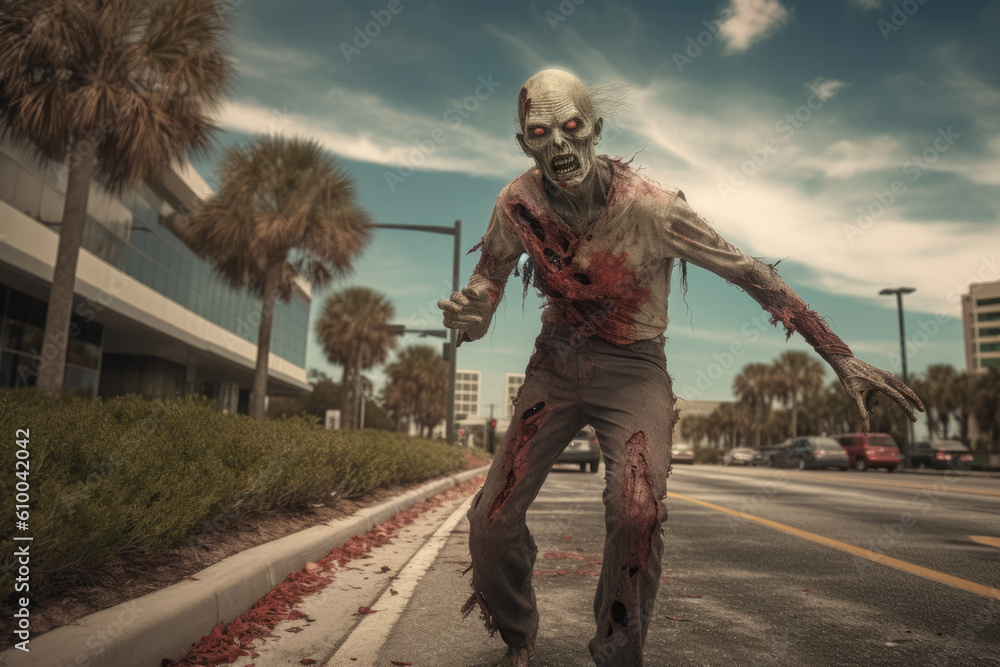 zombie on the road - obrazy, fototapety, plakaty 