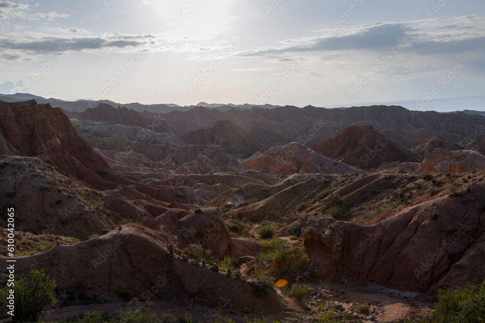 Canyon in Kyrgyzstan. Multi-colored canyon Fairy Tale. Kyrgyzstan mountains. Issyk-Kul region. Charyn Canyon. Canyon in Kyrgyzstan. Multi-colored canyon Fairy Tale. Kyrgyzstan mountains. Issyk-Kul region. Charyn Canyon.