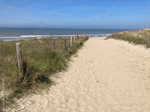 Weg zum Strand durch die Sandd  nen an der Nordsee in Holland Noordwijk 