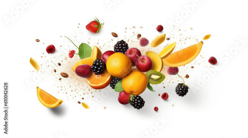 variety of fruits isolated on white created with Generative AI technology