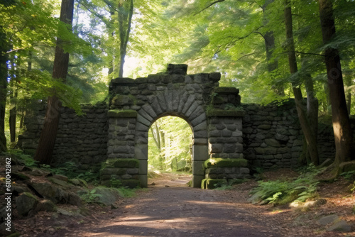 old abandoned stone gateway created with Generative AI technology