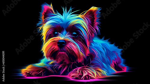 Yorkshire Terrier in neon technical color glitch graphic generative ai