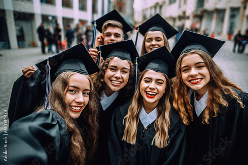 Happy diverse satisfied university graduates made with Generative AI technology