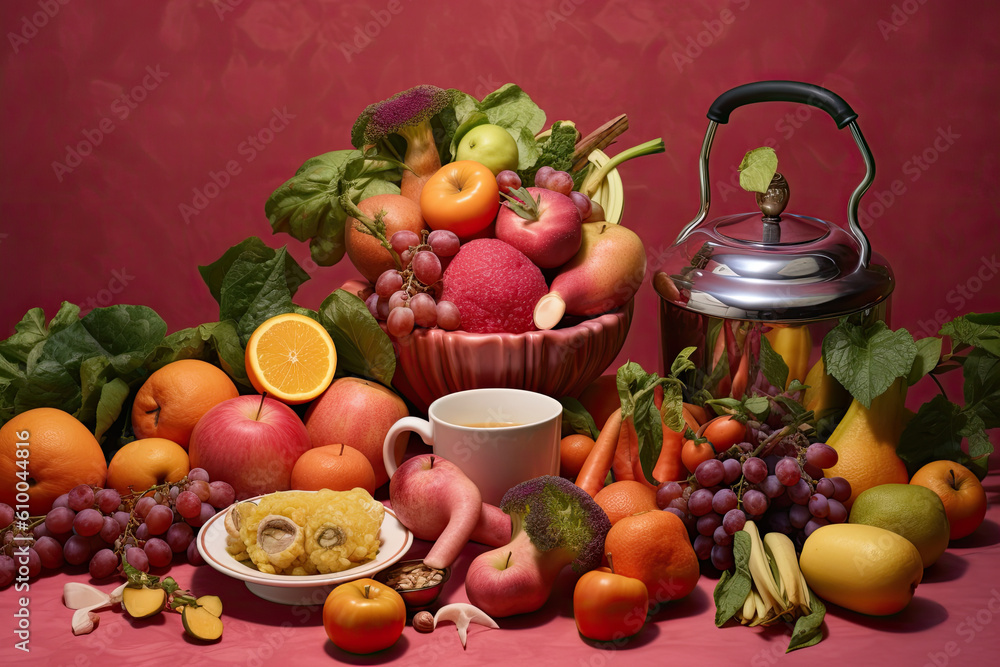 variety of healthy vegetables and fruits created with Generative AI technology variety of healthy vegetables and fruits created with Generative AI technology