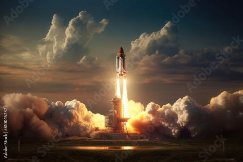 Fotografiet Taking off rocket made with Generative AI technology