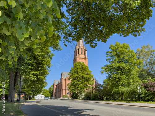 Fredrikstad cathedral is a long church from 1880 in Fredrikstad municipality and domprosti in Viken county. Norway photo