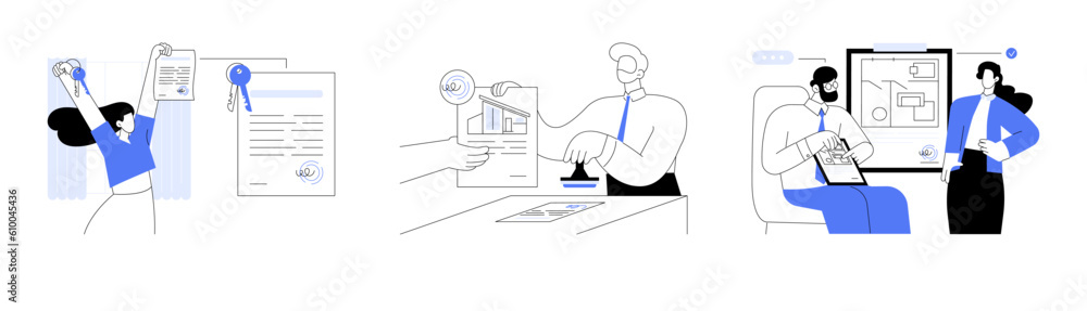Real estate documents abstract concept vector illustrations. Real estate documents abstract concept vector illustrations.