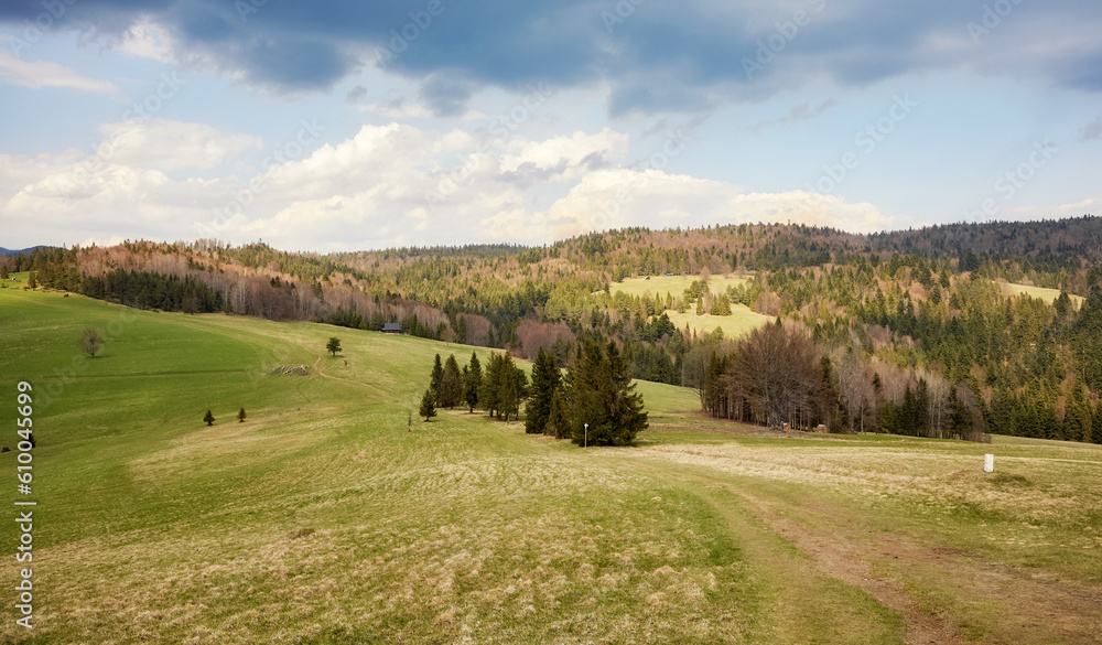 Fototapeta premium Panoramic view of Pienin Mountains landscape, Poland.