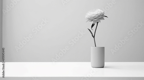 Белая роза в белой вазе на столе, минимализм