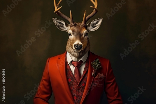 Portrait of a Deer dressed in a formal business suit, generative AI