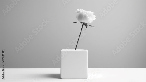 белая роза в белой вазе, минимализм, модерн