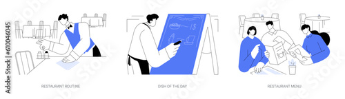 Restaurant industry abstract concept vector illustrations.