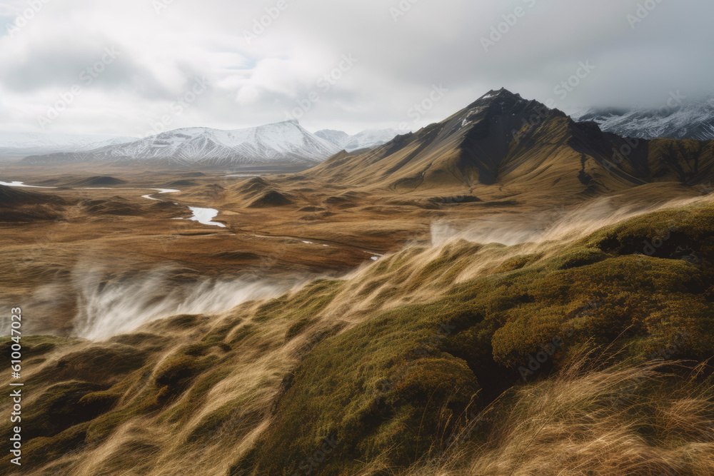 Iceland super windy landscape created with Generative AI technology