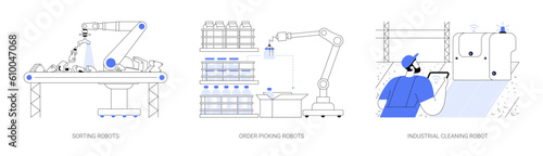 Industrial robots abstract concept vector illustrations.