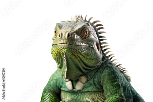 green iguana on white background created with Generative AI technology