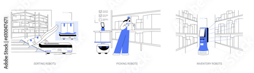Autonomous mobile robots abstract concept vector illustrations.