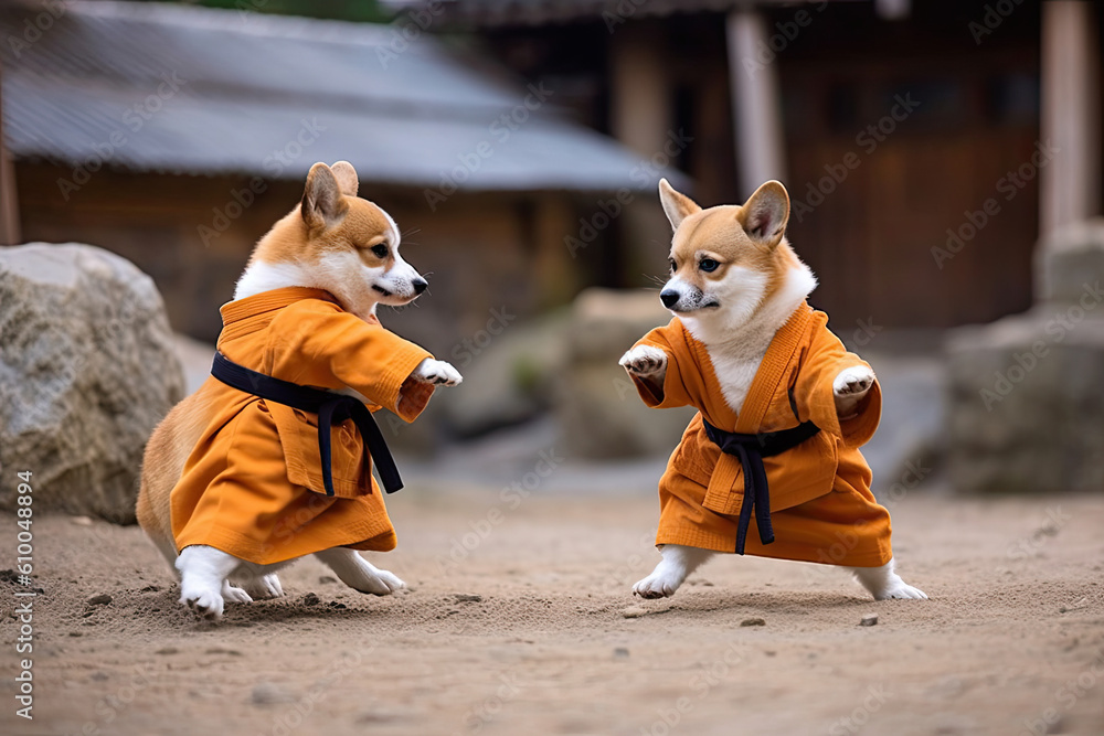 kung-fu corgi created with Generative AI technology Stock Illustration ...