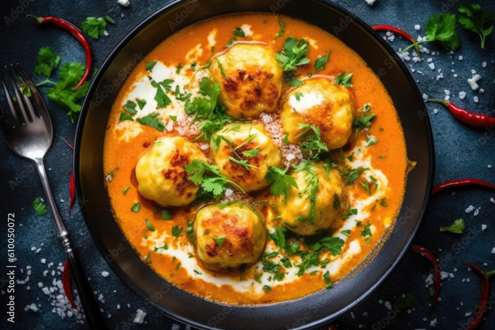 top view of Malai Kofta created with Generative AI technology top view of Malai Kofta created with Generative AI technology