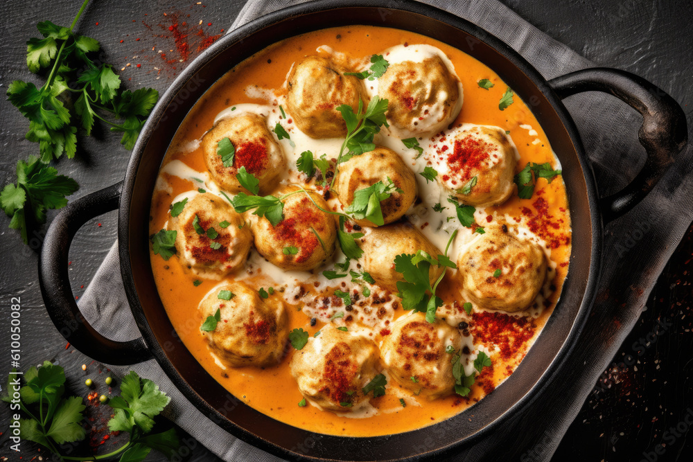 top view of Malai Kofta created with Generative AI technology top view of Malai Kofta created with Generative AI technology