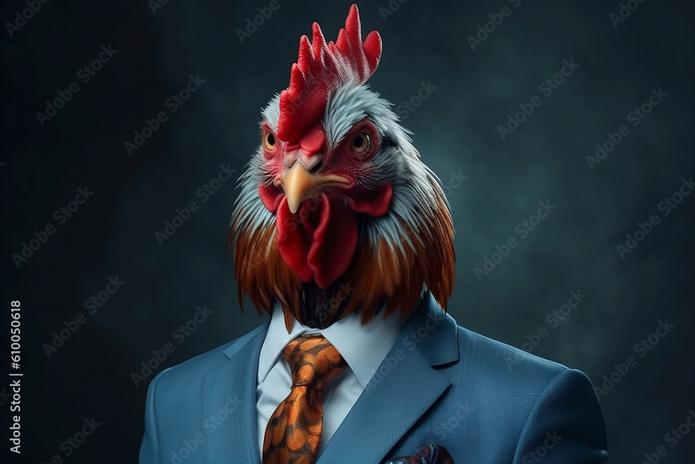 Portrait of a Chicken dressed in a formal business suit, generative AI