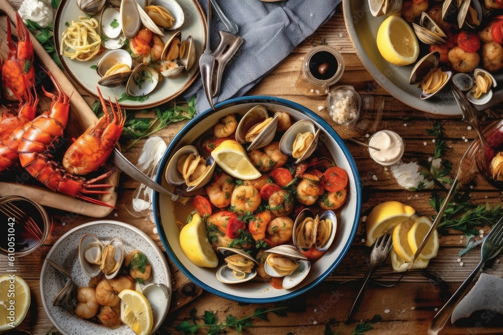 Φωτογραφία stock photo of Clambake ready to eat in the plate Food Photography AI Generated