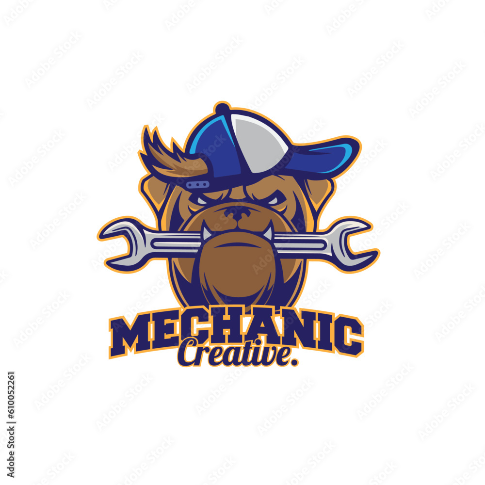 design logo dog mechanic vector illustration