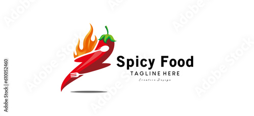 Modern hot spicy red chili food logo design