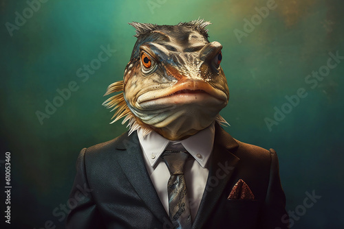 Portrait of a Catfish dressed in a formal business suit  generative AI