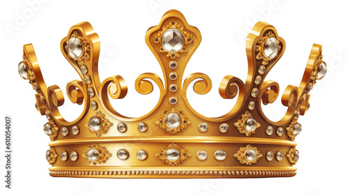 A golden crown with diamonds on a transparent background, Generative AI