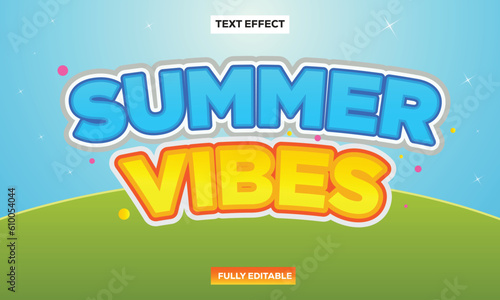 Editable text effect Hello Summer 3d Cartoon style vector template photo