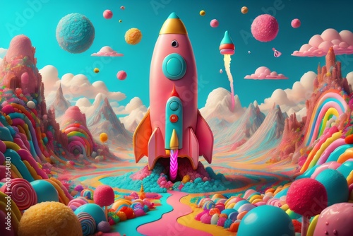 Rocket on candy planet photo