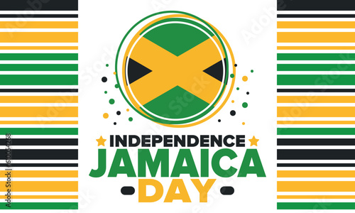 Jamaica Independence Day. Independence of Jamaica. Holiday, celebrated annual in August 6. Jamaica flag. Patriotic element. Poster, greeting card, banner and background. Vector illustration