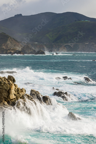 Waves crashing into rocks