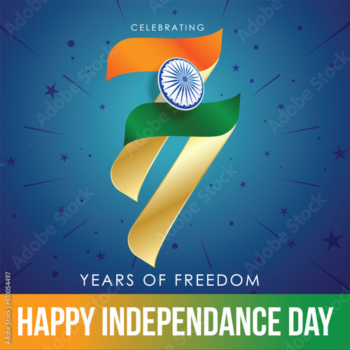 Celebrating 77 years of Independence India, Happy Independence Day on 15th of august, 2023. Web Banner, SM post, digital ad, logo, mnemonic, template design, unit, concept, poster, creative vector