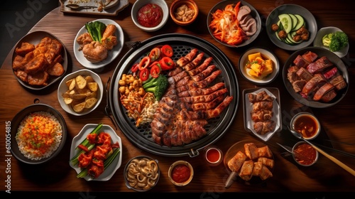 A Korean BBQ Feast with Grilled Meat