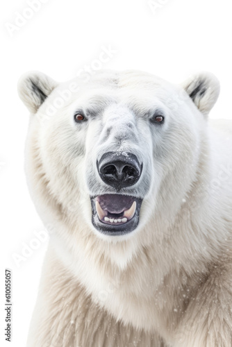 close up of a polar bear isolated on a transparent background