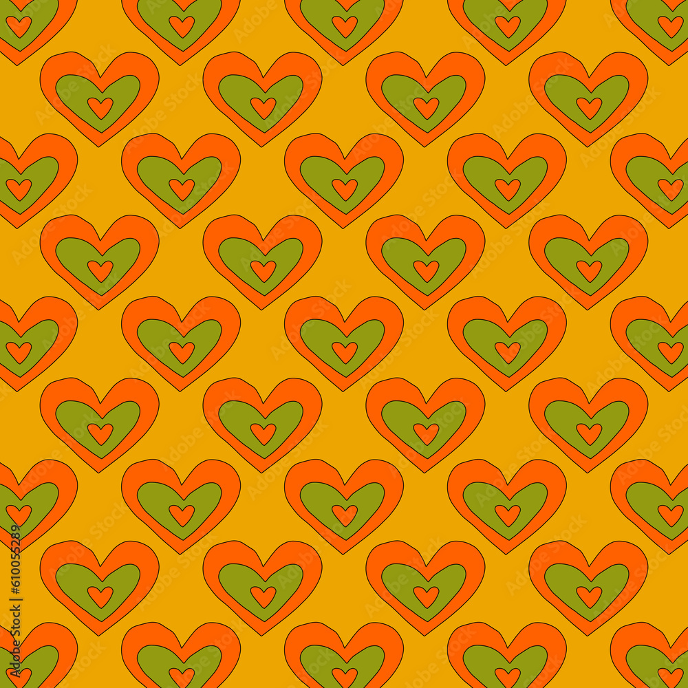 Fototapeta premium retro psychedelic patterns-hearts and valentines for February 14th.Funky and groovy heart shapes ornaments.Hippie rainbow backgrounds only good vibes.valentine's day 1970-1980