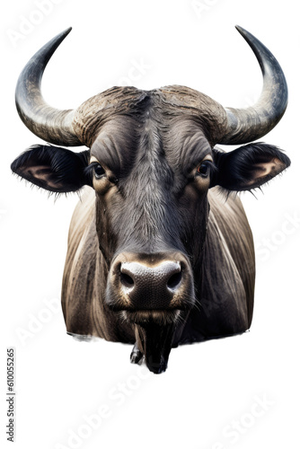close up of a water buffalo isolated on a transparent background