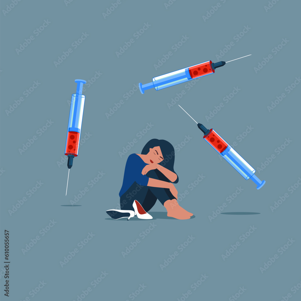 Fear of needles and syringe. Suffering panic attack and feeling dizzy