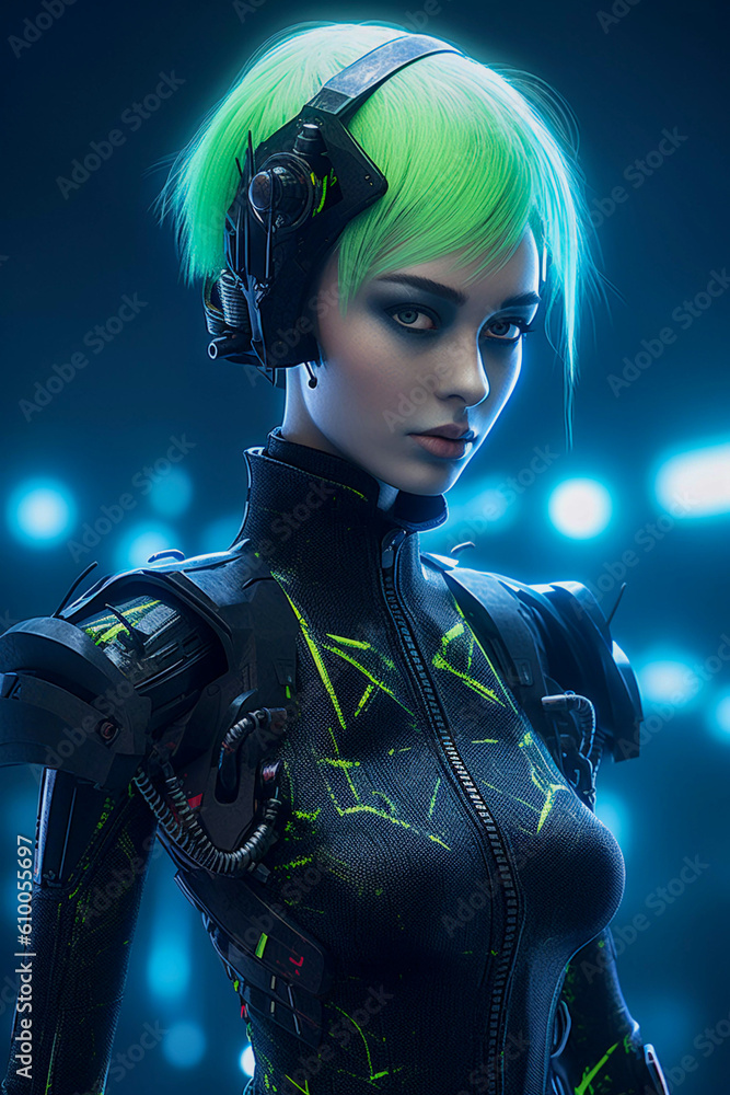 cyber women, goth neon, punk robot, android girl, frontal view portrait, Generative AI cyber women, goth neon, punk robot, android girl, frontal view portrait, Generative AI