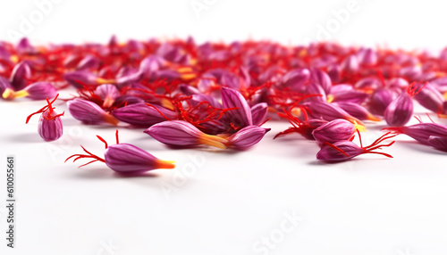 Saffron spice background on white background. Genertive IA