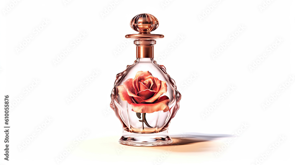 Rose in a perfume bottle created with Generative AI technology Rose in a perfume bottle created with Generative AI technology